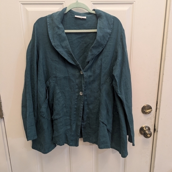 Bryn Walker Teal Linen Jacket - Picture 1 of 5